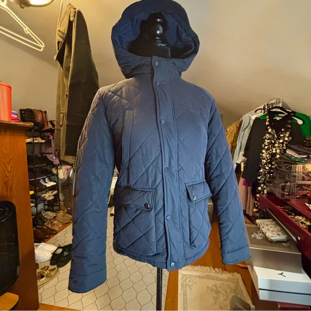 Zara Boys Quilted Hooded Coat Navy Jacket Size 11/12